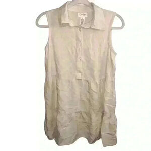 Jessica Simpson Sleeveless Button Dress, Women's Size Small Beige Linen Blend